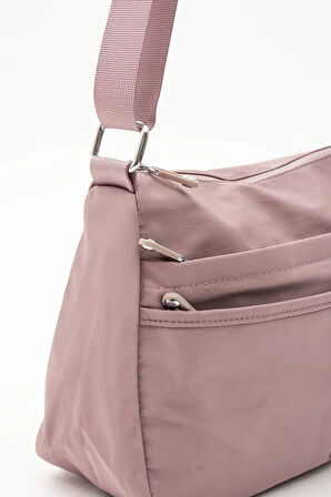 Kadın Suya Dayanıklı Paraşüt Kumaş 5 Gözlü Pudra Renkli Çapraz Askılı El Ve Omuz Çantası