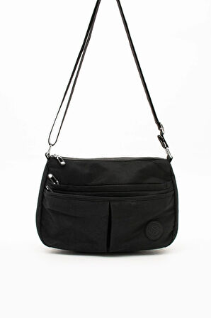 Kadın Suya Dayanıklı Paraşüt Kumaş 5 Gözlü Siyah Renkli Çapraz Askılı El Ve Omuz Çantası