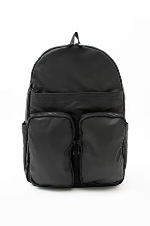 Siyah Unisex Laptop Bölmeli Suya Dayanıklı Krinkıl Kumaş Fonksiyonel Sırt Çantası