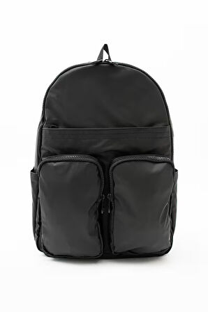 Siyah Erkek Laptop Bölmeli Suya Dayanıklı Krinkıl Kumaş Fonksiyonel Sırt Çantası