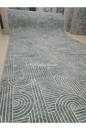 Elit Rölyef Antrasit Beyaz Kabartmalı Kaymaz Taban Yıkanabilir Kesme Yolluk Halı