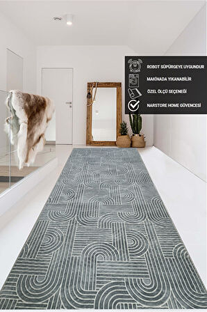 Elit Rölyef Antrasit Beyaz Kabartmalı Kaymaz Taban Yıkanabilir Kesme Yolluk Halı