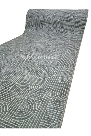 Elit Rölyef Antrasit Beyaz Kabartmalı Kaymaz Taban Yıkanabilir Kesme Yolluk Halı