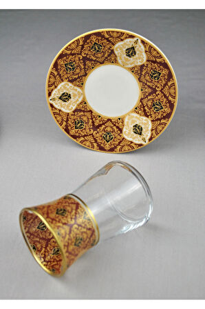 12 Parça 6 Kişilik Lüx Cam Çay Seti Gold Detaylı Altın Renk İşlemeli Lüks Çay Takımı