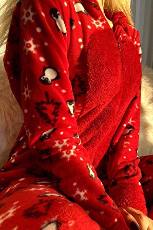 Fermuar Detaylı Kışlık Welsoft Polar Kadın Tulum Pijama Takımı