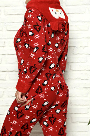 Fermuar Detaylı Kışlık Welsoft Polar Kadın Tulum Pijama Takımı