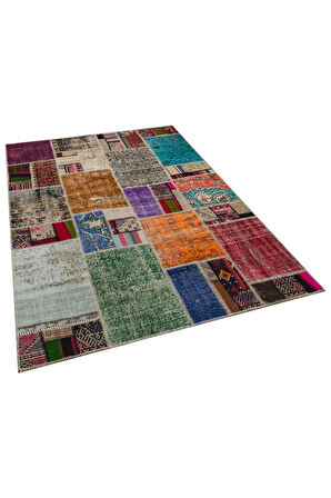 Özel Patchwork El Dokuma Eskitme Halı 160 X 230 Cm 6028
