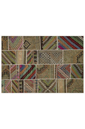 Gerçek El Dokuma Eskitme Patchwork Halı 160 X 230 Cm 6084