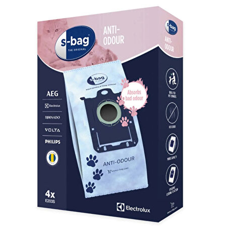 Electrolux | S-Bag Anti-Odour Koku Önleyici Toz Torbası 4'lü - E203S