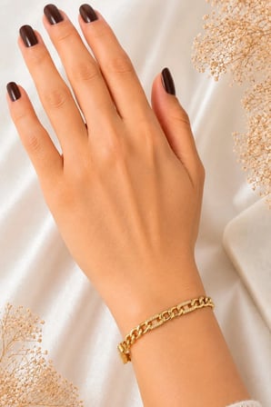 Sertifikalı 316L Çelik Premium Altın Kaplama Taşlı Zincir Kadın Bileklik