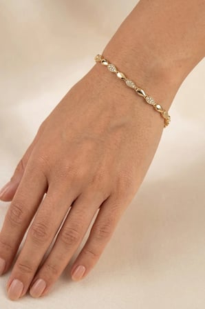 Sertifikalı 316L Çelik Yaprak Motifli Zirkon Taşlı Premium Altın Kaplama Bileklik