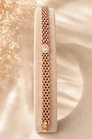Sertifikalı 316L Çelik Rose Altın Oval Zirkon Taşlı Premium Kadın Bileklik