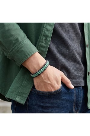 Sertifikalı 316L Çelik SEMTİM VERDE Yeşil Aventurin & Hematit Doğal Taşlı Çelik Örgü Deri Erkek Bileklik