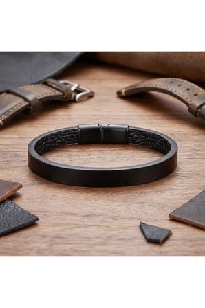 Sertifikalı 316L Çelik SEMTİM TERRA Kahverengi PU Deri & Zamak Detaylı Erkek Bileklik