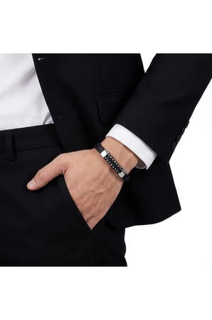 Sertifikalı 316L Çelik SEMTİM RAVEN Siyah Deri & Çelik Zincir Detaylı Dolama Erkek Bileklik
