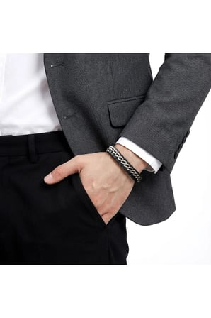 Sertifikalı 316L Çelik SEMTİM DUO Çift Zincir Çelik & Deri Erkek Bileklik 21 cm