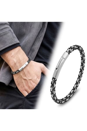 Sertifikalı 316L Çelik SEMTİM ROYAL DUO 4 mm Siyah & Gümüş Kral Zincir Çelik Erkek Bileklik