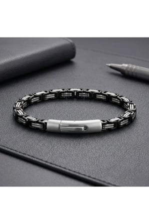 Sertifikalı 316L Çelik SEMTİM ROYAL DUO 4 mm Siyah & Gümüş Kral Zincir Çelik Erkek Bileklik