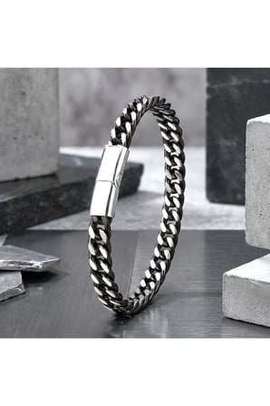 Sertifikalı 316L Çelik SEMTİM HERITAGE Çift Sıra Otantik Çelik Zincir Erkek Bileklik
