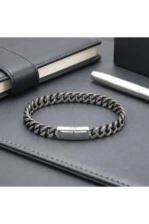 Sertifikalı 316L Çelik SEMTİM HERITAGE Çift Sıra Otantik Çelik Zincir Erkek Bileklik