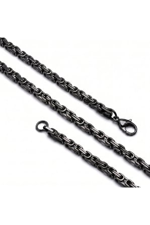 Sertifikalı 316L Çelik SEMTİM ROYAL 5 mm Siyah Kral Zincir Çelik Erkek Kolye 55 cm