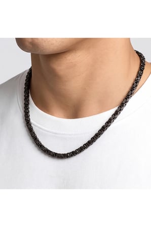 Sertifikalı 316L Çelik SEMTİM ROYAL 5 mm Siyah Kral Zincir Çelik Erkek Kolye 55 cm