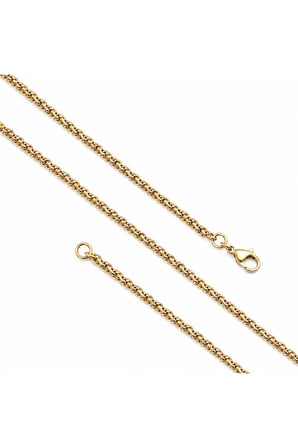 Sertifikalı 316L Çelik SEMTİM MILANO 2 mm Gold Hasır Örgü Çelik Erkek Kolye 55 cm