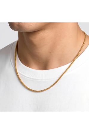 Sertifikalı 316L Çelik SEMTİM MILANO 2 mm Gold Hasır Örgü Çelik Erkek Kolye 55 cm