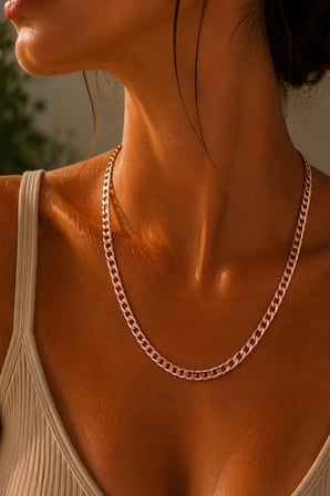 Sertifikalı 316L Çelik Premium Rose Gold Kaplama İnce Gurmet (Curb Chain) Kadın Kolye