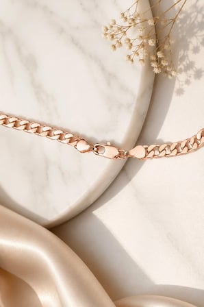 Sertifikalı 316L Çelik Premium Rose Gold Kaplama İnce Gurmet (Curb Chain) Kadın Kolye