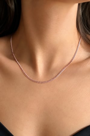 Sertifikalı 316L Çelik Premium Rose Altın Kaplama Yassı Gurmet Zincir Kadın Kolye