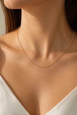 Sertifikalı 316L Çelik Premium Altın Kaplama İnce Top Zincir Kadın Kolye