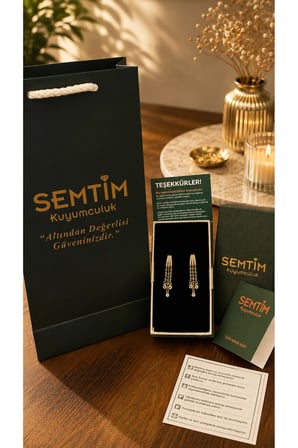 Sertifikalı 316L Çelik Yoğun Zirkon Taşlı Çift Yuvarlak Taş Detaylı Premium Altın Kaplama Kadın Halka Küpe