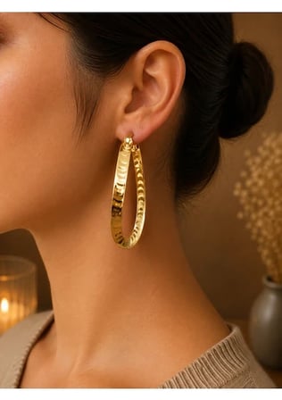 Uzun Damla Form Dokulu Parlak Gold Modern Halka Kadın Küpe