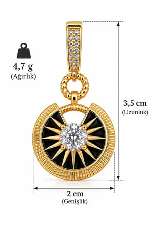 Sertifikalı 316L Çelik Noir Soleil Zirkon Taşlı Kolye Ucu
