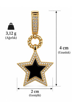 Sertifikalı 316L Çelik Noir Étoile Zirkon Taşlı Kolye Ucu