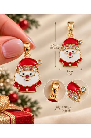 Sertifikalı 316L Çelik Noel Işıltısı Taşlı Noel Baba Kolye Ucu