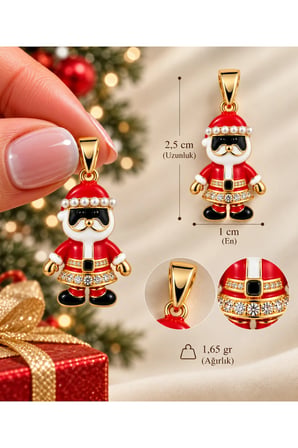Sertifikalı 316L Çelik Santa Chic Taşlı Noel Baba Kolye Ucu