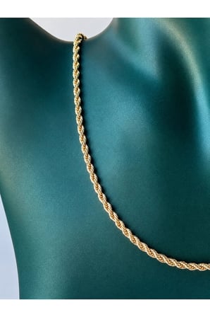 Sertifikalı 316L Çelik Premium Altın Kaplama Rope Chain (Halat Zincir) Kadın Kolye