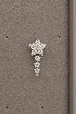 Sertifikalı 316L Çelik Taşlı Kayan Yıldız Figürlü Sallantılı Premium Gümüş Renk Helix Piercing