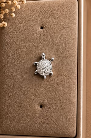 Sertifikalı 316L Çelik Taşlı Kaplumbağa Figürlü Premium Gümüş Renk Tragus ve Helix Piercing