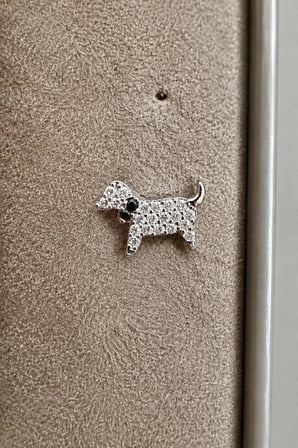 Sertifikalı 316L Çelik Taşlı Köpek Figürlü Siyah Tasma Detaylı Premium Gümüş Renk Tragus ve Helix Piercing