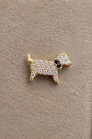 Sertifikalı 316L Çelik Taşlı Köpek Figürlü Siyah Tasma Detaylı Premium Altın Kaplama Tragus ve Helix Piercing Gold 29