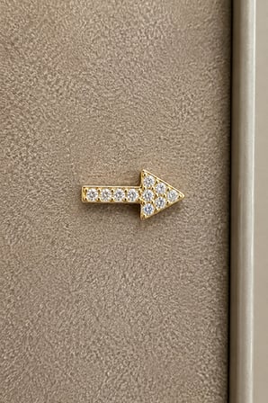 Sertifikalı 316L Çelik Şeffaf Taşlı Ok Figürlü Premium Altın Kaplama Tragus ve Helix Piercing