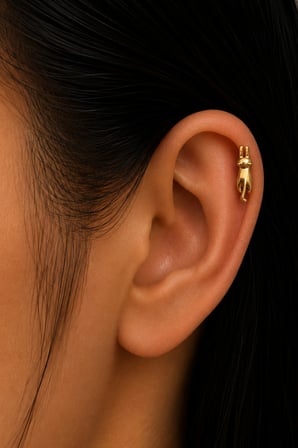 Sertifikalı 316L Çelik Uzun Kulaklı Tavşan Figürlü Taşsız Premium Altın Kaplama Tragus ve Helix Piercing