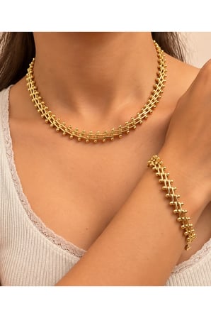Gold Ritim Top Detaylı Kolye & Bileklik Seti