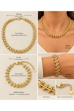 Gold Ritim Top Detaylı Kolye & Bileklik Seti