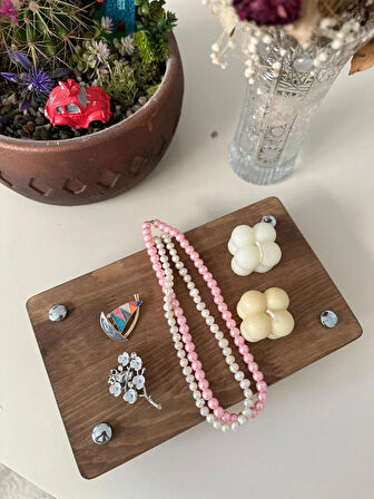 Lüks Ahşap Sunum Servis Tabağı Ayaklı Sunumluk Organizer 15*25cm