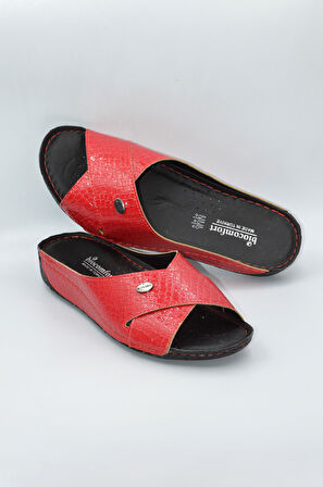 Berry Anatomik Dört Mevsim Krokodil Kırmızı Kadın Terlik - 1002