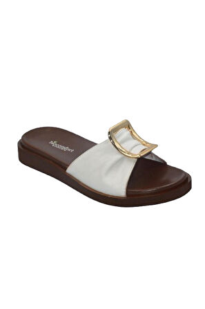 Beyaz Tokalı Kadın Günlük Terlik